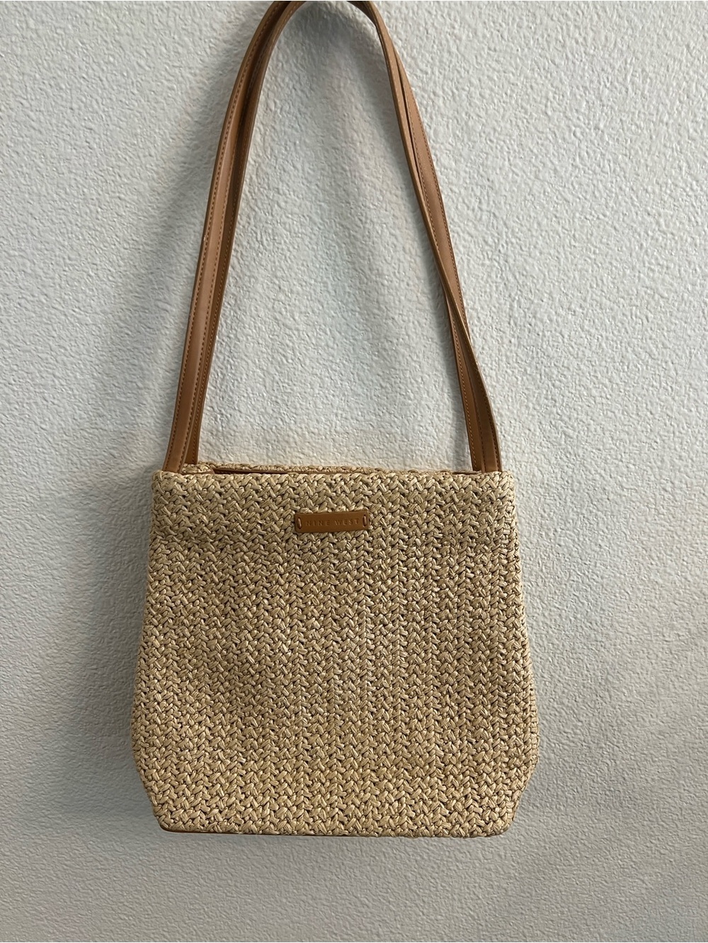 Nine West Woven Straw Shoulder Bag Natural Tan